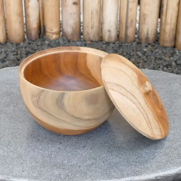 Product image 1 of the product “Wooden bowl with cap, made of teak wood, 16 cm dia, 9 cm Height ”